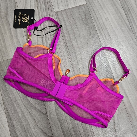 Honey Birdette Saskia Magenta Sheer Mesh Bra Size 32DDD/F - Picture 2 of 6